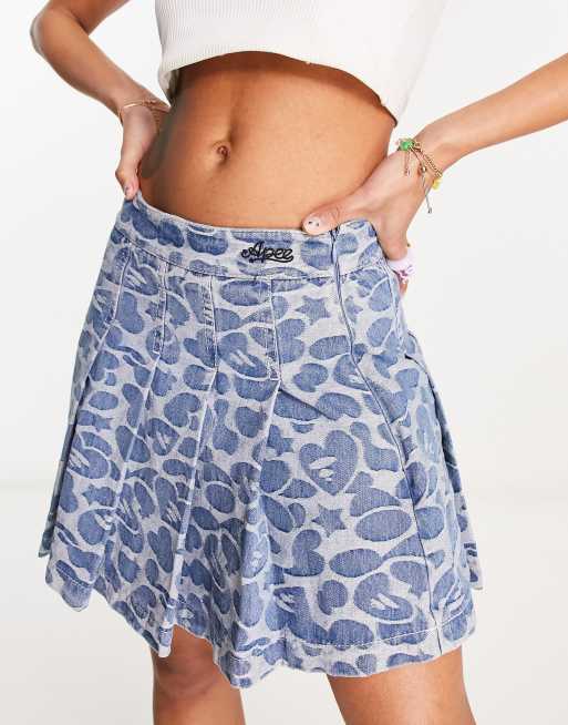 AAPE By A Bathing Ape printed denim pleated skirt in blue