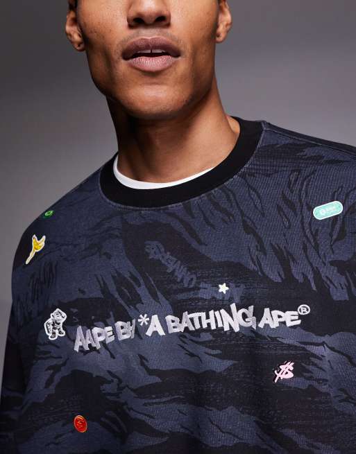Aape by A Bathing Ape pullover sweatshirt in black camo with sweet