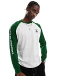 [AAPE BY A BATHING APE®] Aape by A Bathing Ape raglan long sleeve t-shirt in grey and green-Black Chest 32 Green White