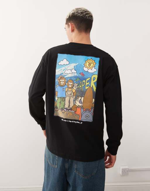 Aape By A Bathing Ape - Recht T-shirt met lange mouwen en bergprint op de rug in zwart