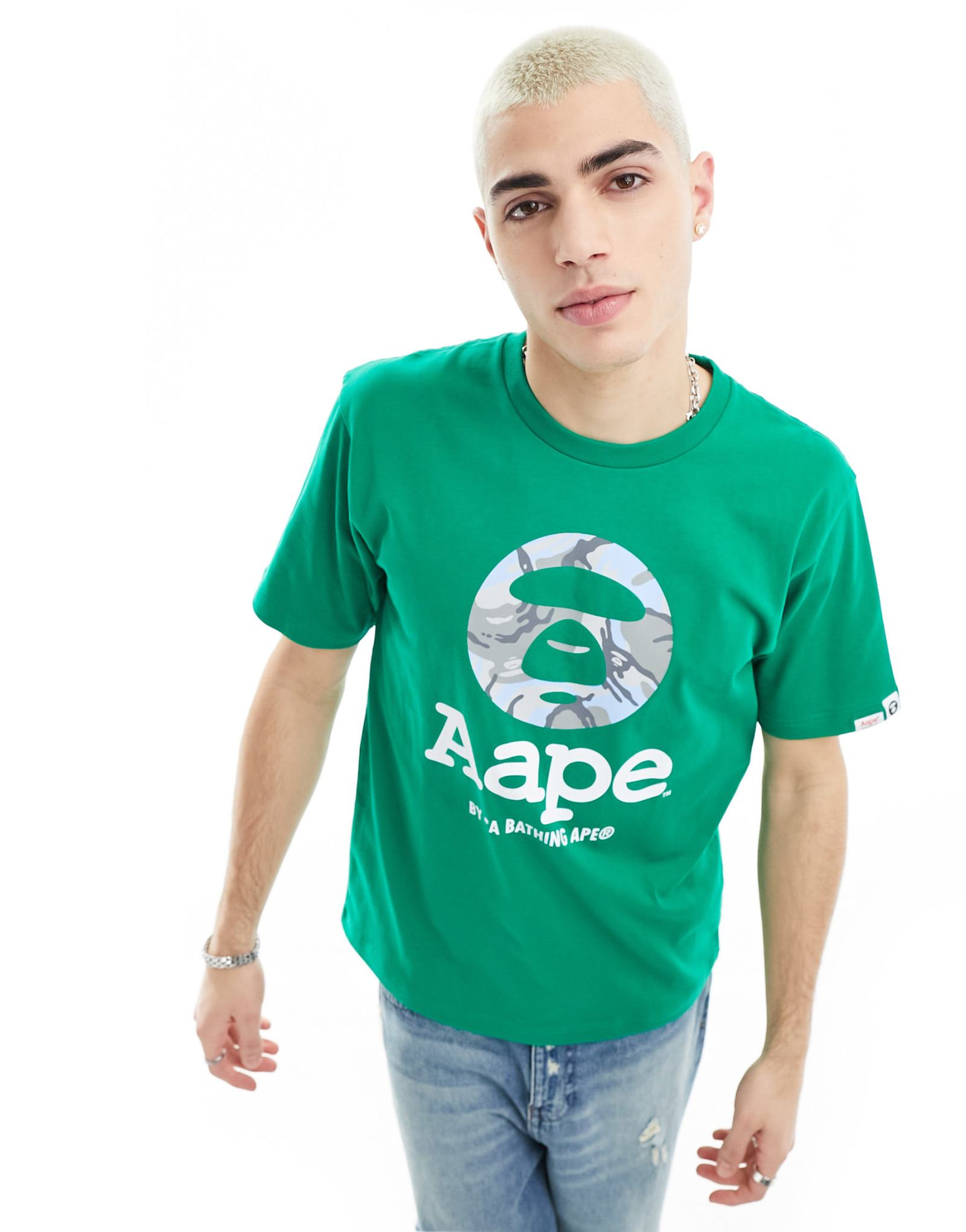 Футболка Aape By A Bathing Ape обычного кроя с коротким рукавом и принтом спереди зеленого цвета