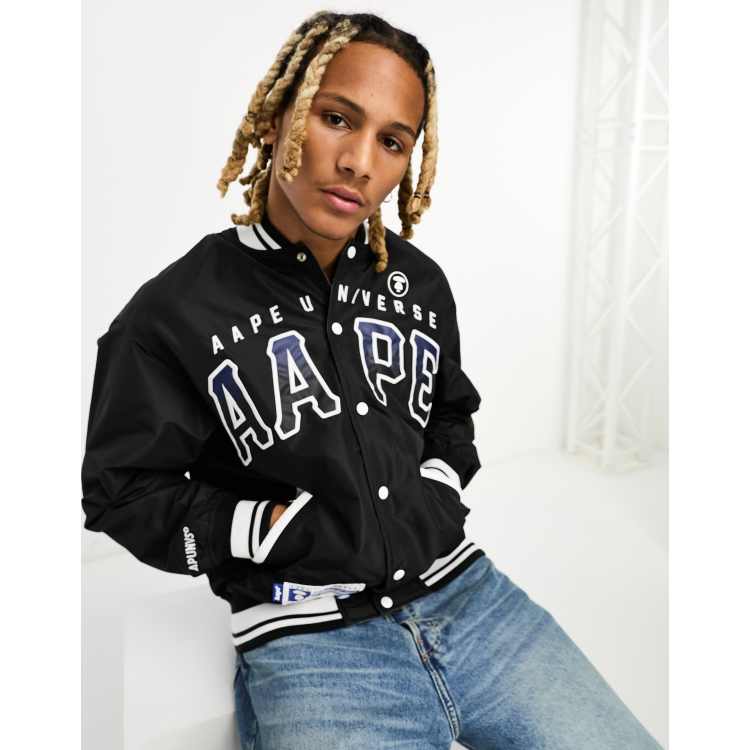 Aape By A Bathing Ape reversible baseball jacket in black | ASOS