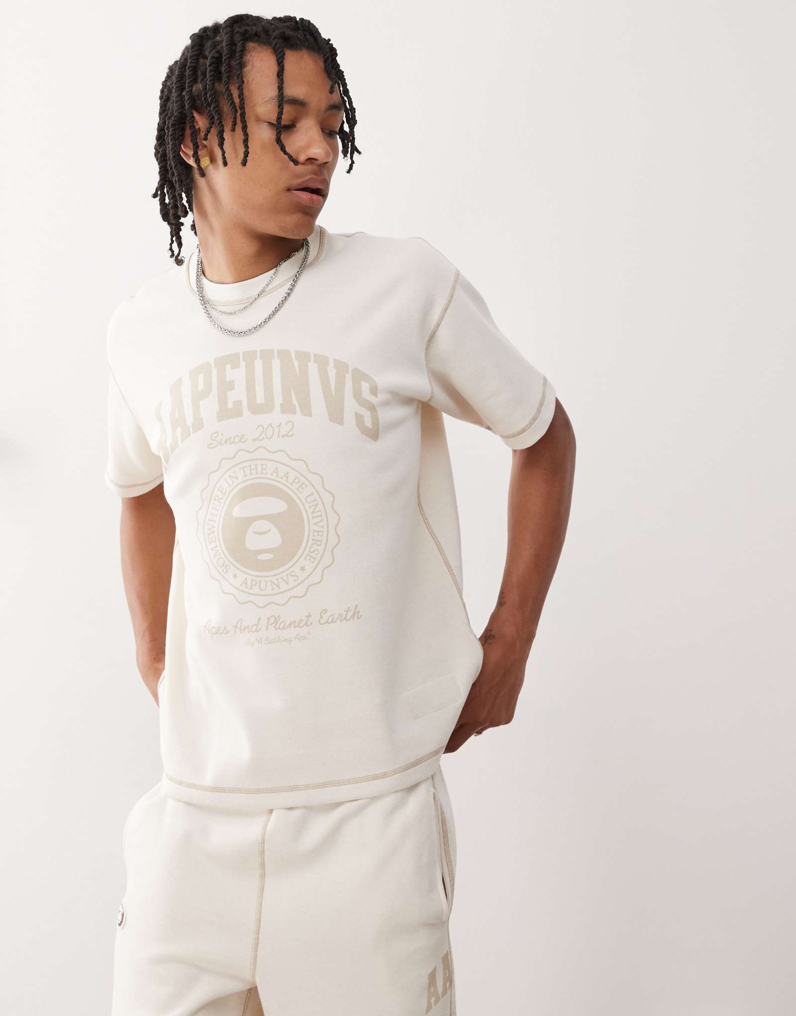 Реверсивная футболка с логотипом кампуса Aape by A Bathing Ape белоснежного цвета 