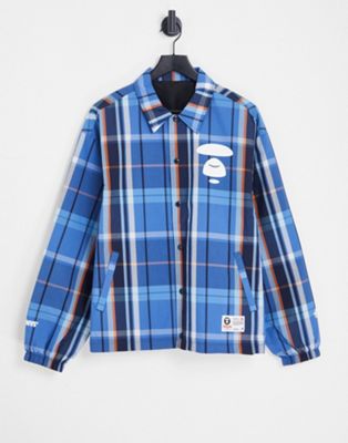 AAPE By A Bathing Ape reversible check coach jacket in blue - ASOS Price Checker