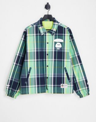 AAPE By A Bathing Ape reversible check coach jacket in green - ASOS Price Checker