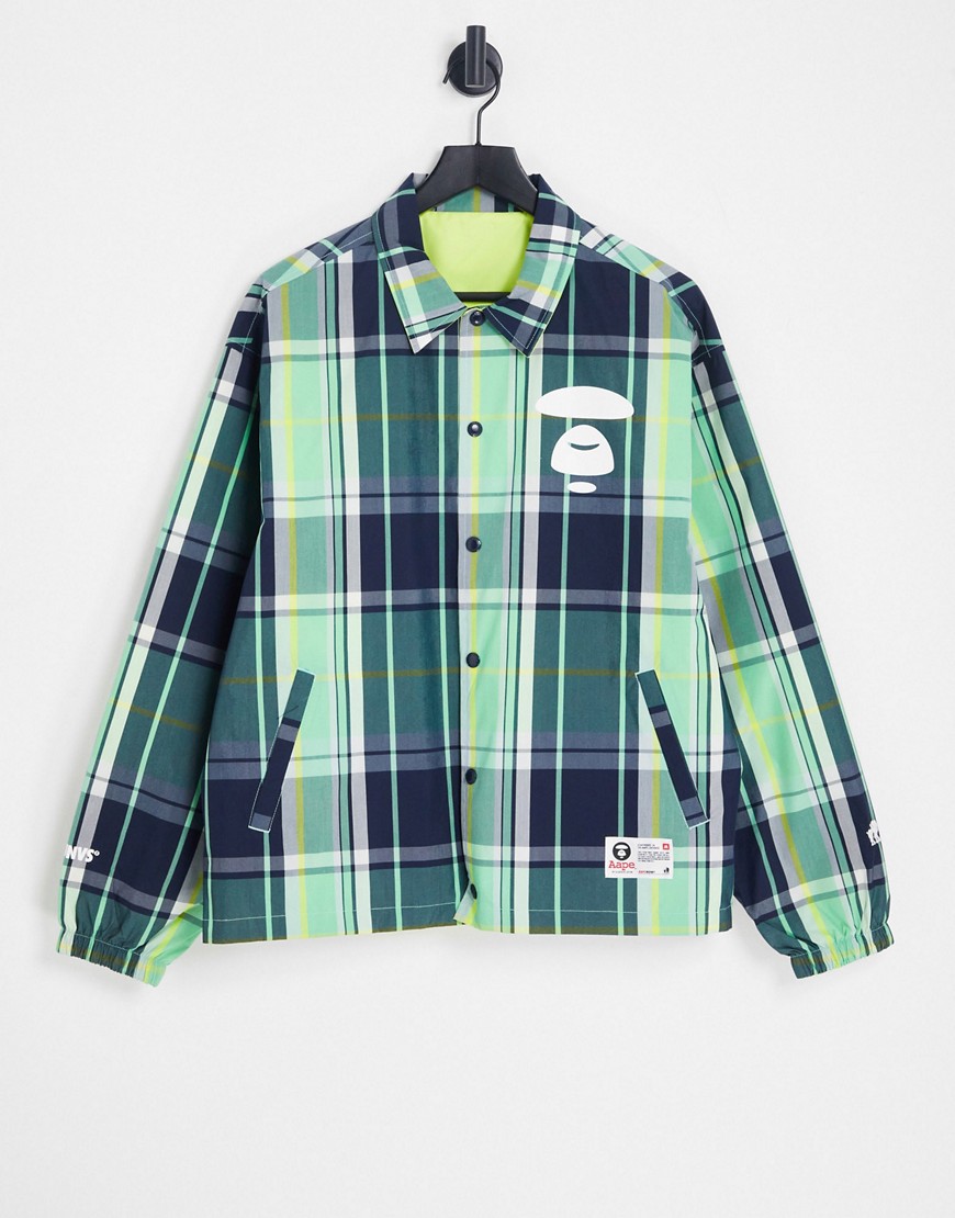 AAPE By A Bathing Ape reversible check coach jacket in green