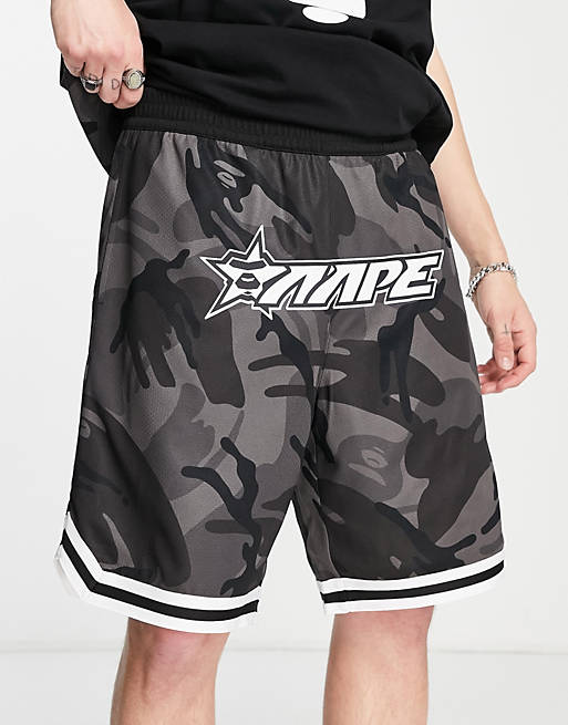 AAPE By A Bathing Ape reversible college mesh shorts in black