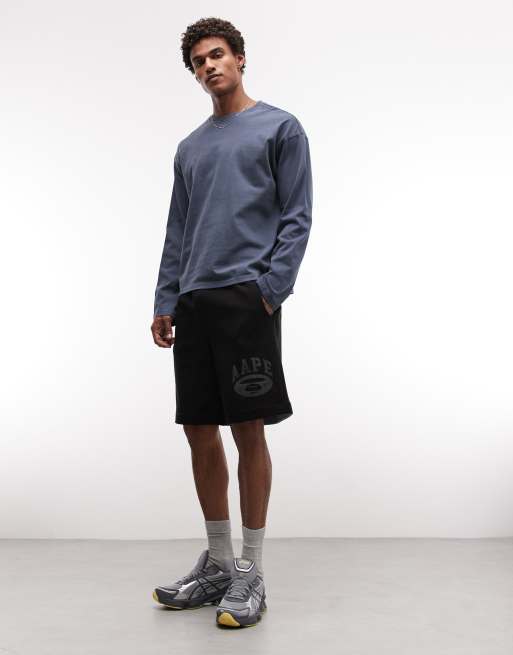 Aape by A Bathing Ape reversible loose fit jersey shorts in black and blue, 5 of 5