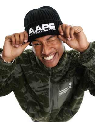 Aape By A Bathing Ape Ribbed Beanie In Black