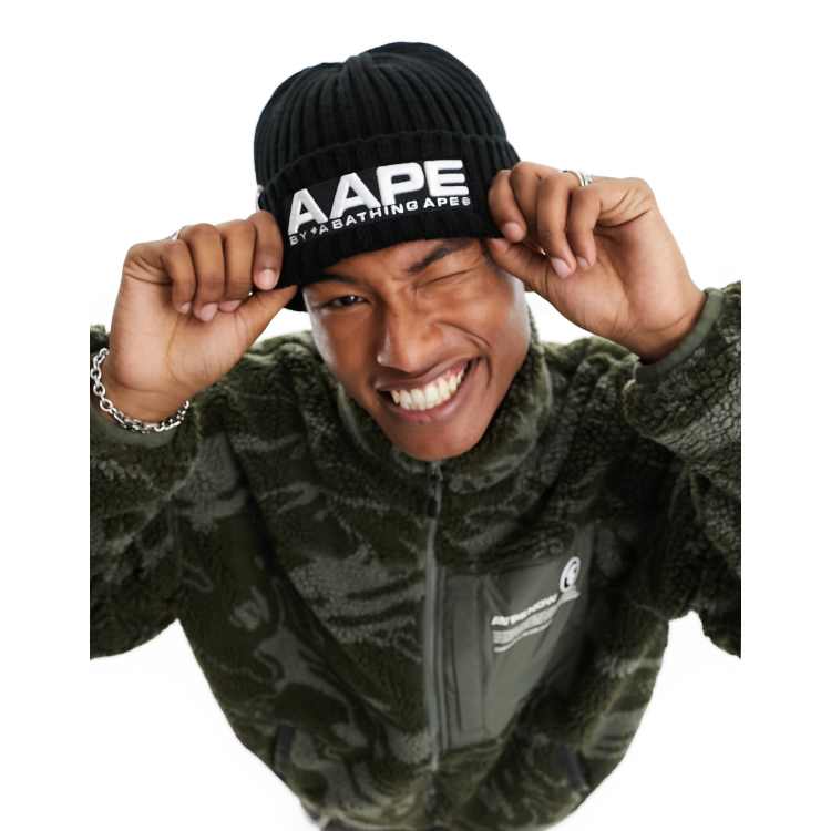 AAPE By A Bathing Ape ribbed beanie in black | ASOS