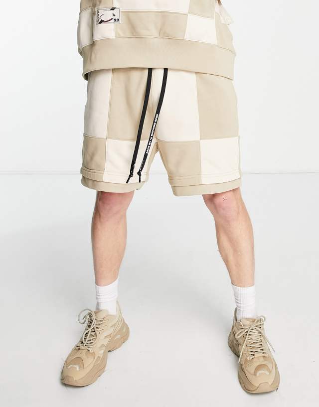 AAPE By A Bathing Ape rock climber patch sweat shorts in beige