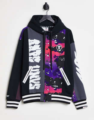 AAPE By A Bathing Ape rolling loud galaxy varsity hoody in black - ASOS Price Checker