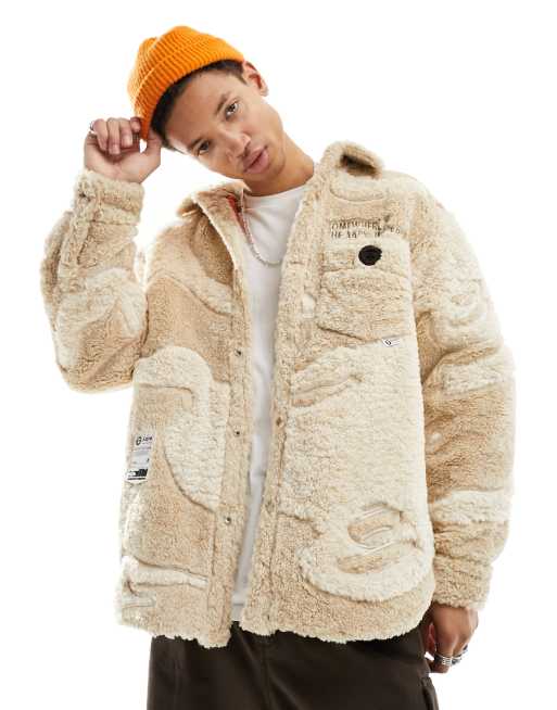 AAPE By A Bathing Ape sherpa shirt in off white