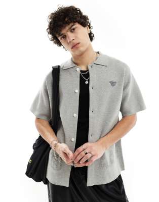 AAPE BY A BATHING APE® Aape By A Bathing Ape short sleeve knit bowling shirt in gray-White