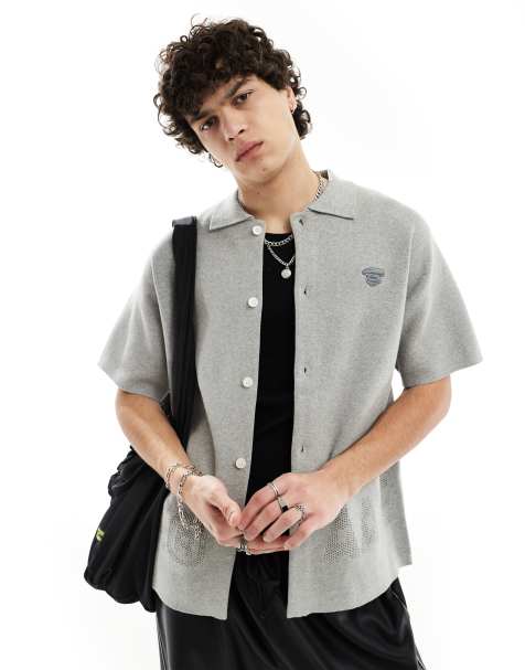 Aape By A Bathing Ape short sleeve knitted bowling shirt in grey - view 1