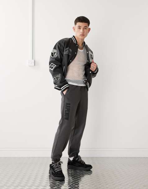 Aape By A Bathing Ape side logo cuffed trackies in washed grey - view 1