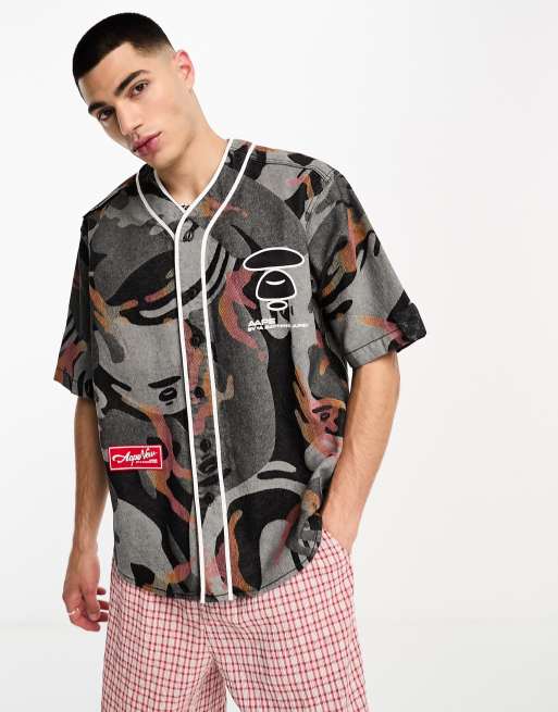 Aape By A Bathing Ape - Sort baseballskjorte med camouflagemønster i denim