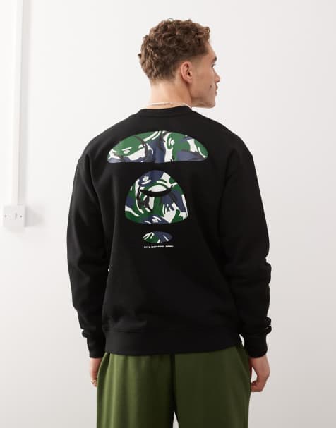 Aape By A Bathing Ape - Sort basis-sweatshirt med logo og camouflage-print på ryggen - view 1