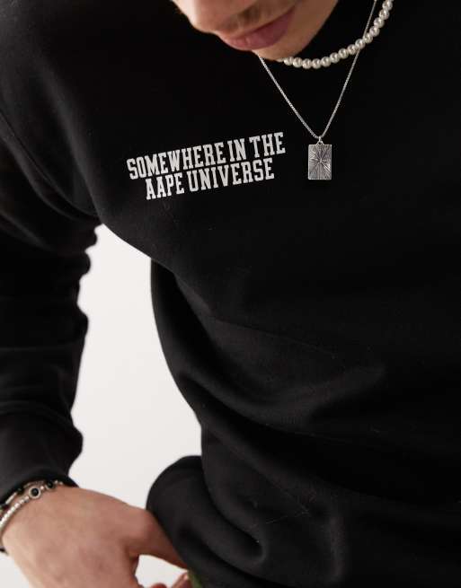 Aape By A Bathing Ape - Sort basis-sweatshirt med logo og camouflage-print på ryggen, 3 af 4