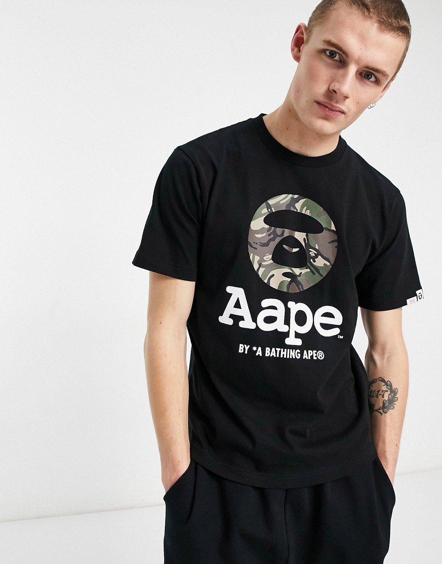 AAPE By A Bathing Ape - Sort t-shirt med camouflage-logo med abehoved