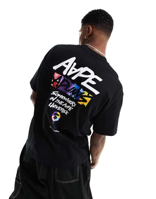 AAPE By A Bathing Ape - Sort T-shirt med reflekterende camouflage-print