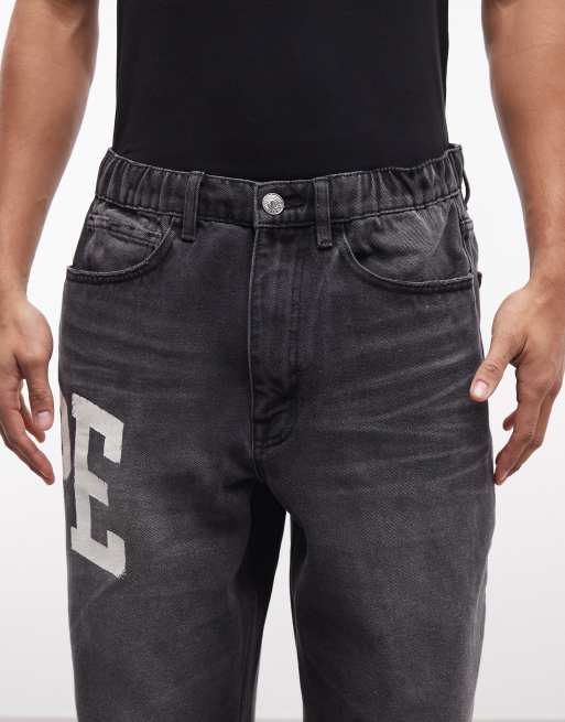 Aape by A Bathing Ape - Sorte forvaskede og løstsiddende denimjeans med logoprint, 5 af 5