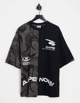 AAPE By A Bathing Ape splice camo t-shirt in black