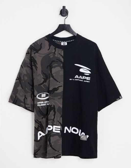 AAPE By A Bathing Ape splice camo t-shirt in black | ASOS