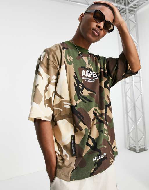 AAPE By A Bathing Ape split camo t-shirt in tan/green