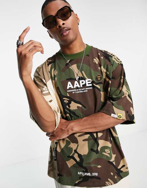 pe By A Bathing Ape Split Camo T Shirt In Tan Green Asos