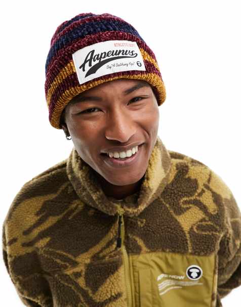 Aape By A Bathing Ape stipe beanie in burgundy