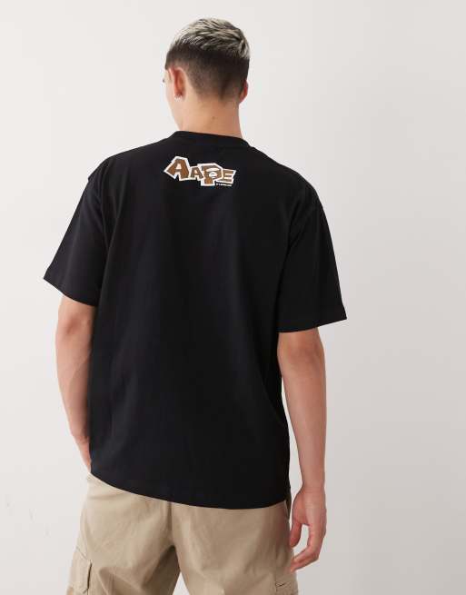 Aape by A Bathing Ape – Svart boxig t-shirt med tryck och logga, 3 av 5