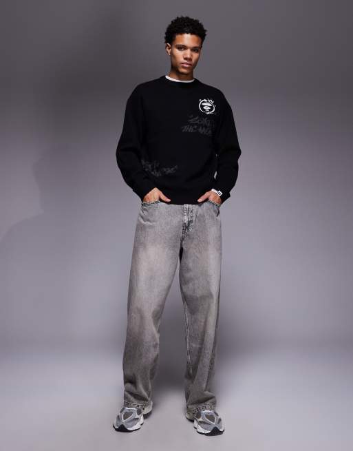 Aape by A Bathing Ape – Svart, stickad tröja med graffititryck, 2 av 5