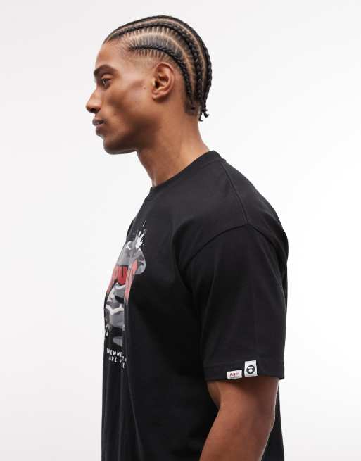 Aape by A Bathing Ape – Svart t-shirt med boxig passform och logga framtill, 2 av 5