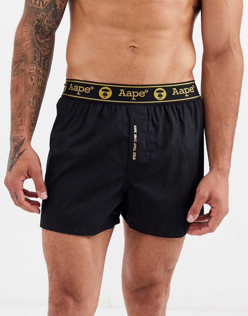 AAPE By A Bathing Ape – Svarta boxershorts med guldfärgad kant