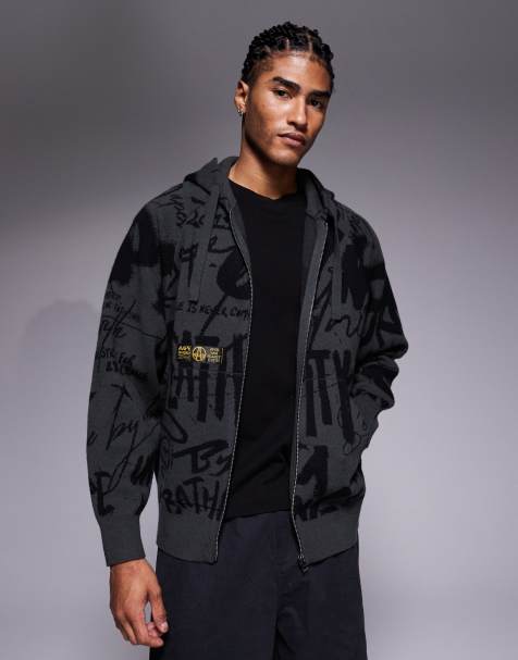 Aape by A Bathing Ape - Sweat à capuche en maille avec fermeture éclair et imprimé graffiti sur l'ensemble - Noir - view 1