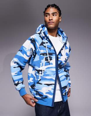 Aape by A Bathing Ape - Sweat à capuche épais à imprimé camouflage avec fermeture éclair - Bleu-Multicolore
