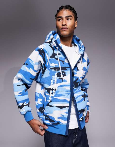 Aape by A Bathing Ape - Sweat à capuche épais à imprimé camouflage avec fermeture éclair - Bleu - view 1