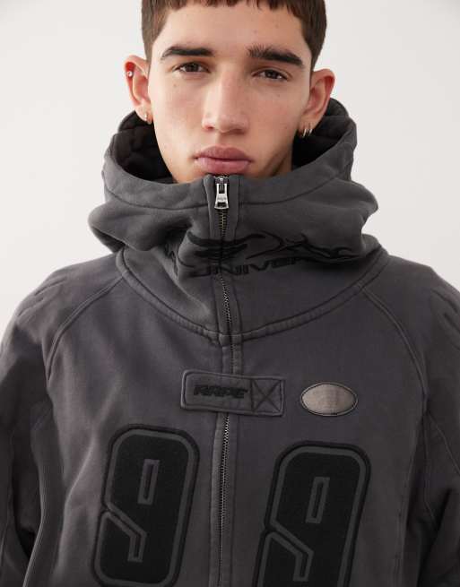 AAPE by A BATHING APE® - Sweat à capuche style motocross - Gris foncé délavé, 2 de 4