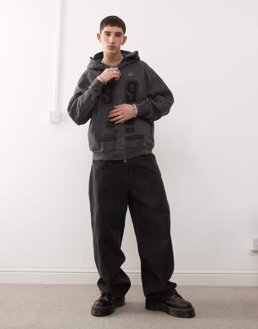 AAPE by A BATHING APE® - Sweat à capuche style motocross - Gris foncé délavé, 3 de 4