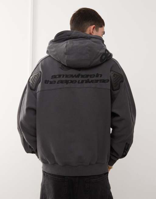 AAPE by A BATHING APE® - Sweat à capuche style motocross - Gris foncé délavé, 4 de 4