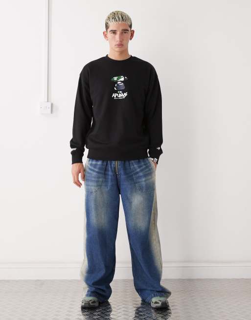 Aape by A Bathing Ape - Sweat ras de cou oversize avec logo à imprimé camouflage devant et au dos - Noir, 2 de 5