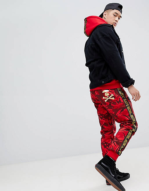 AAPE By A Bathing Ape Sweatpants With Taping In Red Camo