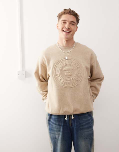 AAPE By A Bathing Ape – Sweatshirt in Beige mit geprägtem Logo - view 1