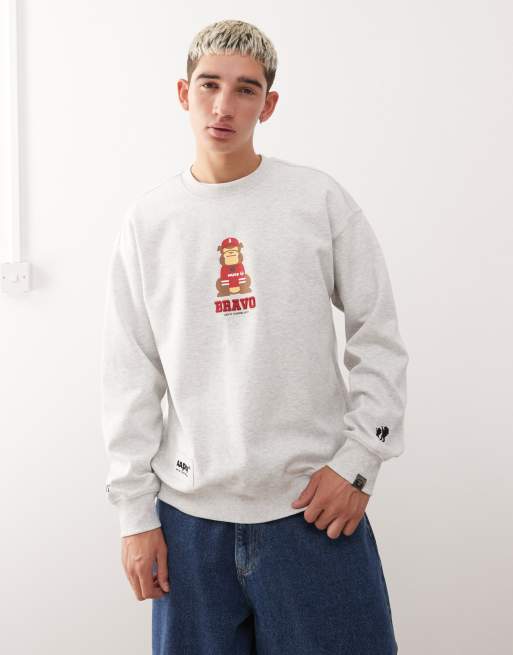 AAPE BY A BATHING APE® – Sweatshirt in Grau mit Rundhalsausschnitt und Team-Rückenprint, 3 von 5
