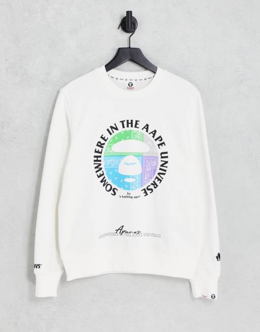 AAPE By A Bathing Ape - Sweatshirt med logo med paisley-print i råhvid
