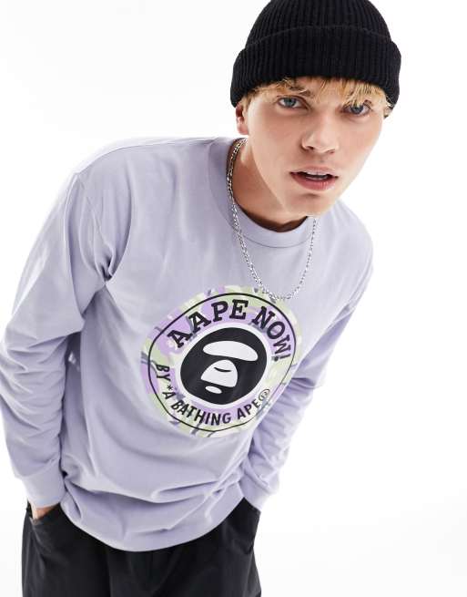 AAPE By A Bathing Ape – Szary top z długimi rękawami i nadrukiem we wzór moro
