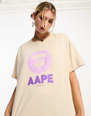 AAPE By A Bathing Ape logo t-shirt in beige - ASOS Price Checker