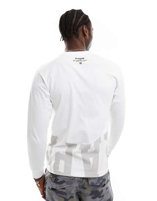 Aape By A Bathing Ape - T-shirt a maniche lunghe bianca con logo e stampa sul retro, 2 di 4