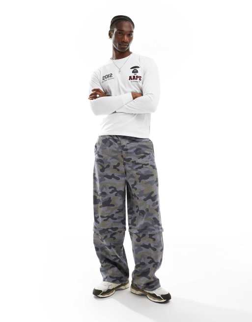 Aape By A Bathing Ape - T-shirt a maniche lunghe bianca con logo e stampa sul retro, 3 di 4